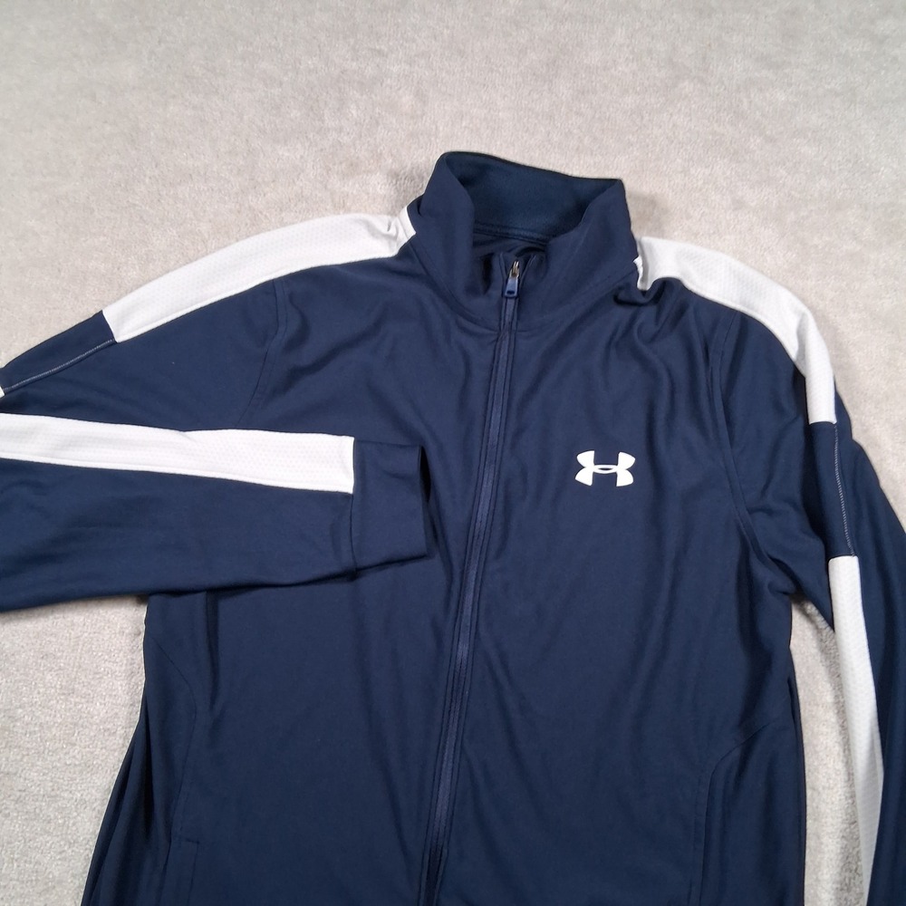 Under Armour Track Jacket Mens Small Navy Blue Rival Knit Full Zip 1347293